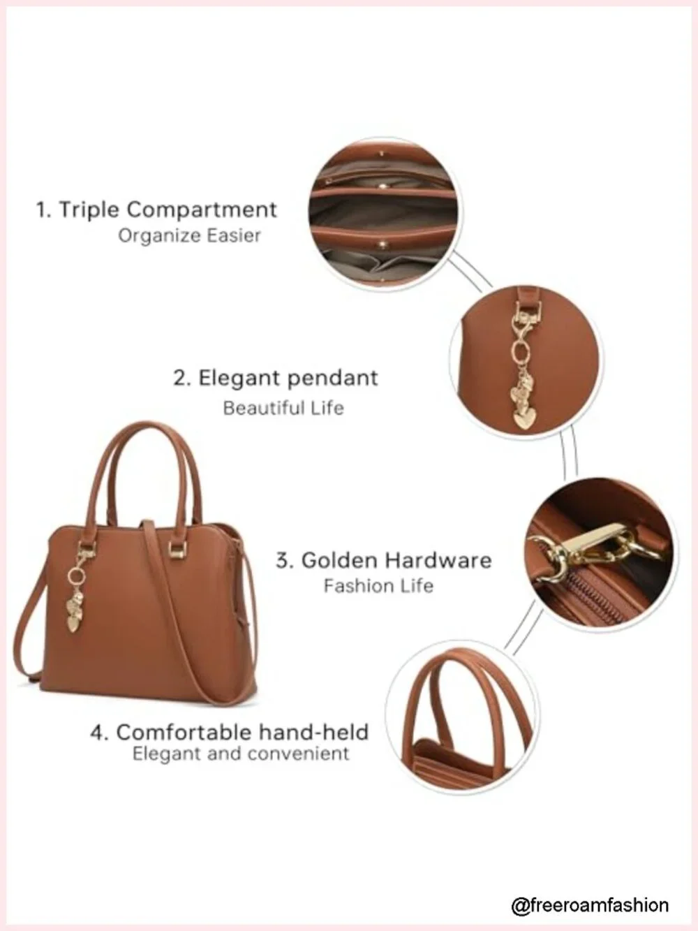 Vegan Leather Top Handle Satchel Handbag Shoulder Crossbody Purse